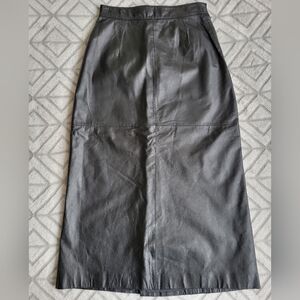 Black Genuine Leather Midi Skirt